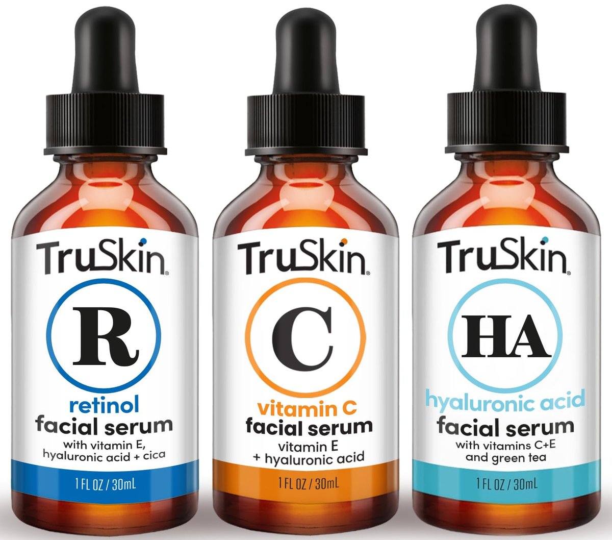 TruSkin Face Serum Trio: Vitamin C, Retinol & Hyaluronic Acid Anti-Aging Serums for Face - AM, PM & All-Day Skincare Routine Avelisse
