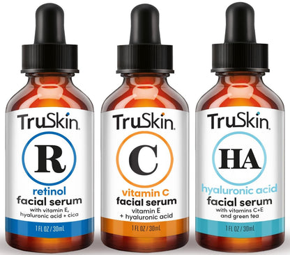 TruSkin Face Serum Trio: Vitamin C, Retinol & Hyaluronic Acid Anti-Aging Serums for Face - AM, PM & All-Day Skincare Routine Avelisse