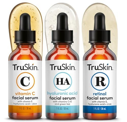 TruSkin Face Serum Trio: Vitamin C, Retinol & Hyaluronic Acid Anti-Aging Serums for Face - AM, PM & All-Day Skincare Routine Avelisse