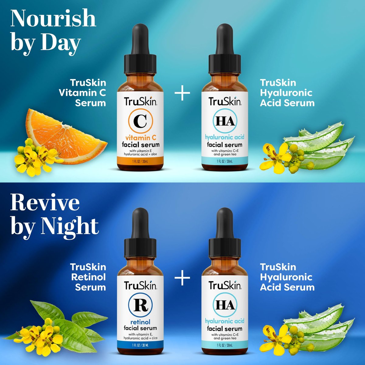 TruSkin Face Serum Trio: Vitamin C, Retinol & Hyaluronic Acid Anti-Aging Serums for Face - AM, PM & All-Day Skincare Routine Avelisse