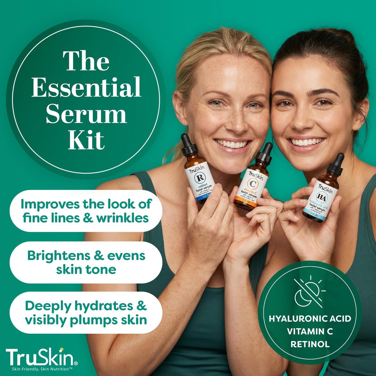 TruSkin Face Serum Trio: Vitamin C, Retinol & Hyaluronic Acid Anti-Aging Serums for Face - AM, PM & All-Day Skincare Routine Avelisse