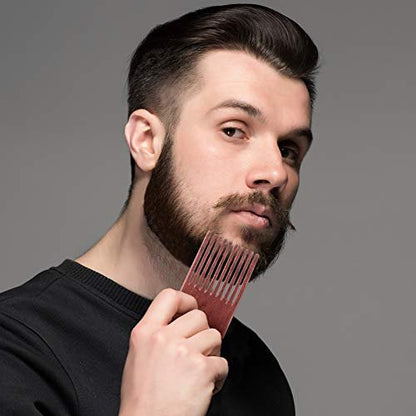Patelai 2 Pcs Wooden Beard Pick Afro Beard Comb Wood Hair Pick Long Tooth Detangling Comb for Men Women