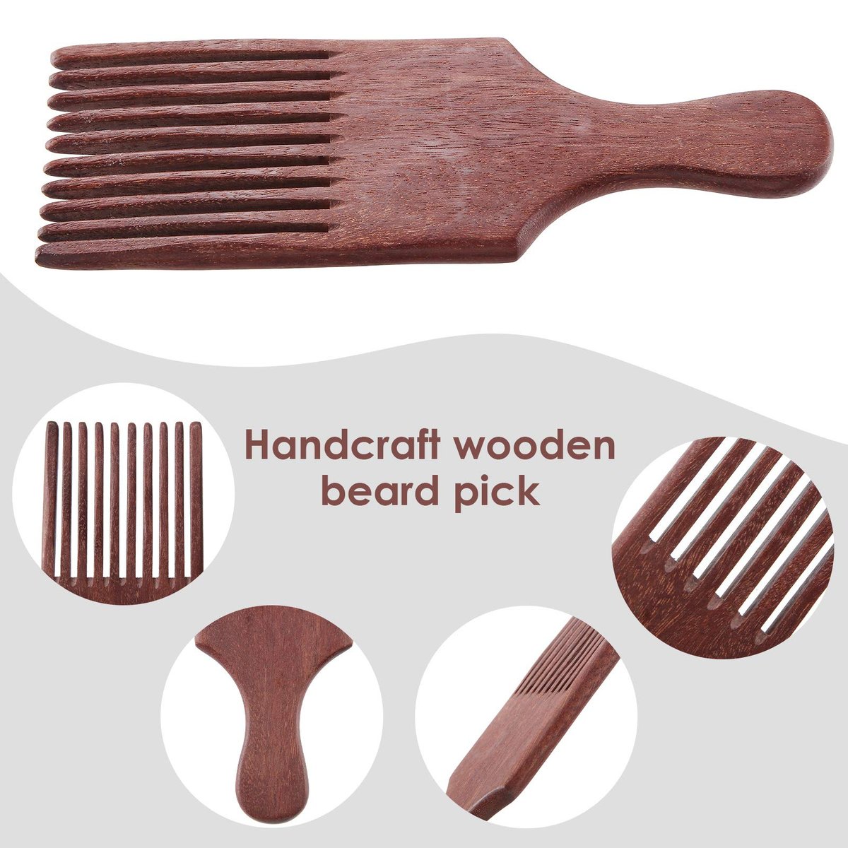 Patelai 2 Pcs Wooden Beard Pick Afro Beard Comb Wood Hair Pick Long Tooth Detangling Comb for Men Women - görsel 5