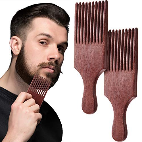 Patelai 2 Pcs Wooden Beard Pick Afro Beard Comb Wood Hair Pick Long Tooth Detangling Comb for Men Women - görsel 2