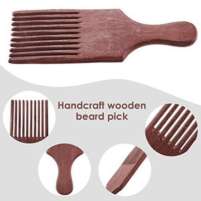 Patelai 2 Pcs Wooden Beard Pick Afro Beard Comb Wood Hair Pick Long Tooth Detangling Comb for Men Women