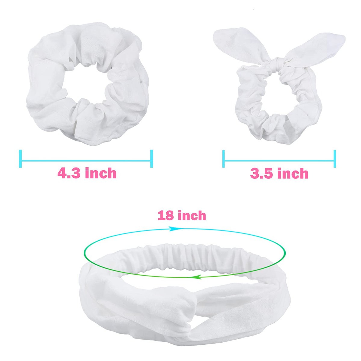 IVARYSS 20-Pack White Cotton Scrunchies for Tie Dye, DIY Bow Scrunchies & Headbands – Soft Hair Ties for Girls and Women - görsel 7