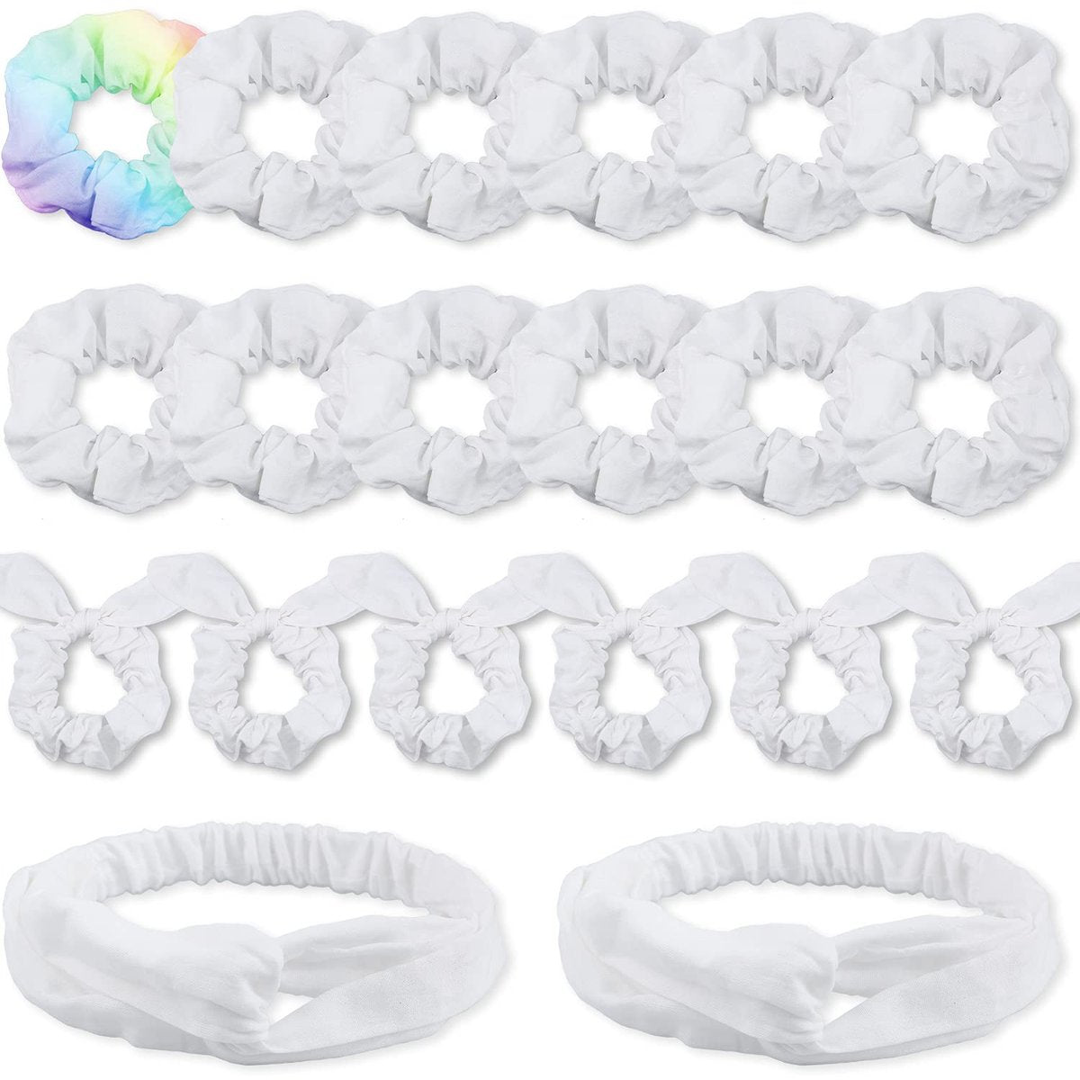 IVARYSS 20-Pack White Cotton Scrunchies for Tie Dye, DIY Bow Scrunchies & Headbands – Soft Hair Ties for Girls and Women - görsel 1