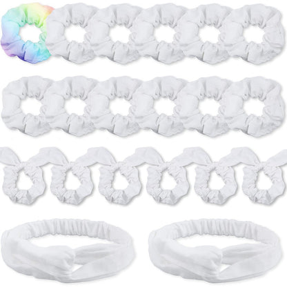 IVARYSS 20-Pack White Cotton Scrunchies for Tie Dye, DIY Bow Scrunchies & Headbands – Soft Hair Ties for Girls and Women