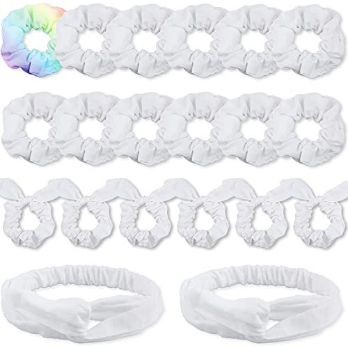 IVARYSS 20-Pack White Cotton Scrunchies for Tie Dye, DIY Bow Scrunchies & Headbands – Soft Hair Ties for Girls and Women - görsel 2