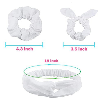IVARYSS 20-Pack White Cotton Scrunchies for Tie Dye, DIY Bow Scrunchies & Headbands – Soft Hair Ties for Girls and Women