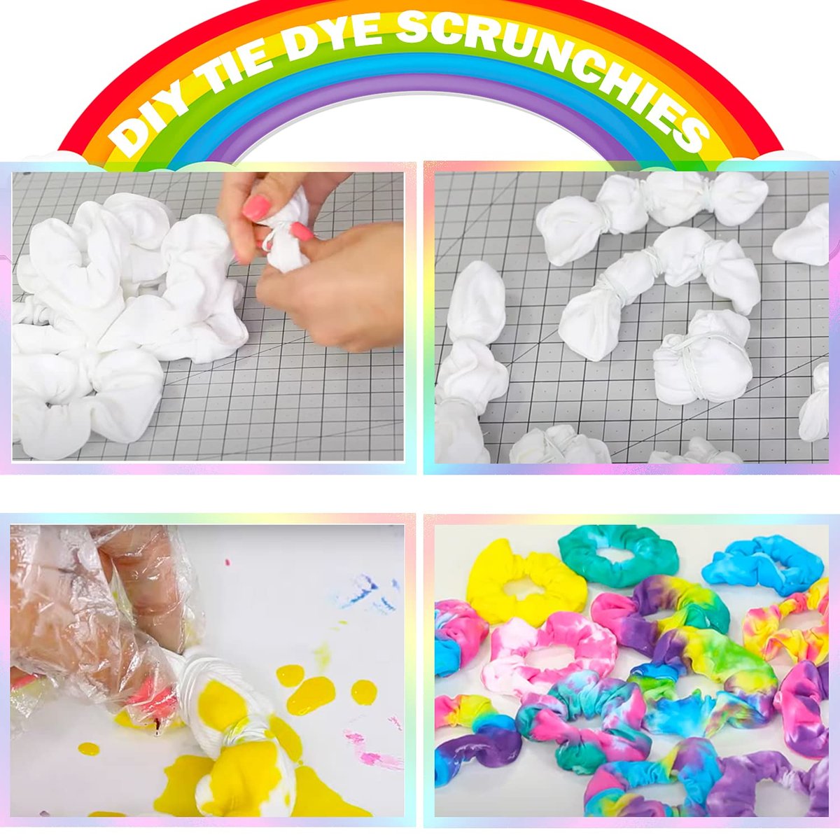 IVARYSS 20-Pack White Cotton Scrunchies for Tie Dye, DIY Bow Scrunchies & Headbands – Soft Hair Ties for Girls and Women - görsel 3