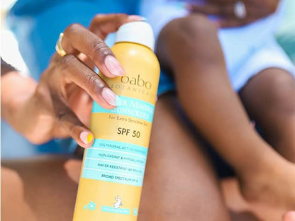 Babo Botanicals Super Shield Mineral Sunscreen Spray SPF 50 - Natural Zinc Oxide & Titanium Dioxide - Extra Sensitive Skin - Water Resistant - Vegan - Fragrance-Free - Air-Powered Spray - For All Ages Avelisse