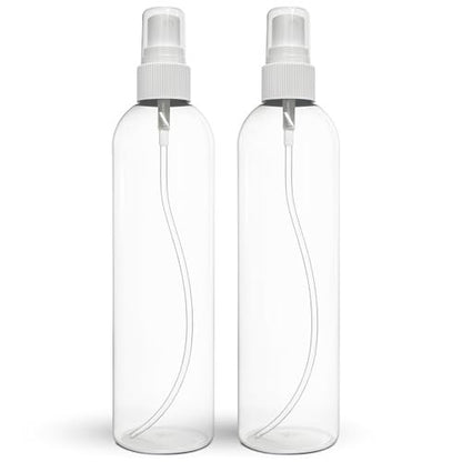 BRIGHTFROM Fine Mist Spray Bottles 8 OZ - Empty Refillable Spray Bottles for Essential Oils, Disinfectant, Hair, and Plants (2 Pack, Clear)