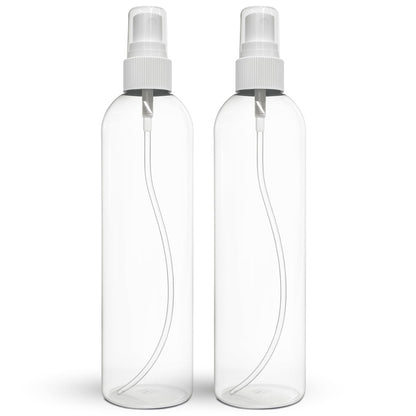 BRIGHTFROM Fine Mist Spray Bottles 8 OZ - Empty Refillable Spray Bottles for Essential Oils, Disinfectant, Hair, and Plants (2 Pack, Clear)