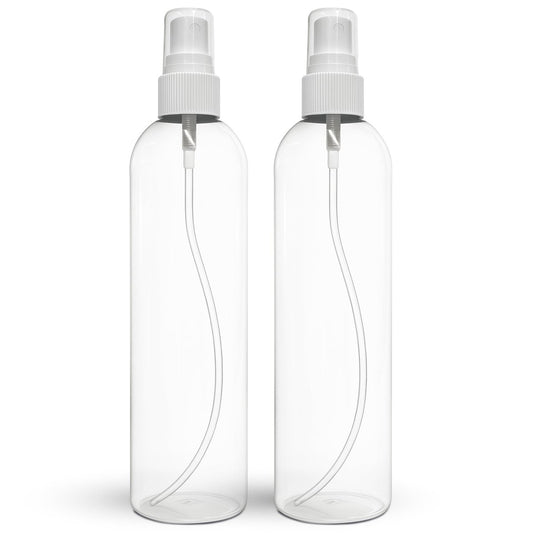 BRIGHTFROM Fine Mist Spray Bottles 8 OZ - Empty Refillable Spray Bottles for Essential Oils, Disinfectant, Hair, and Plants (2 Pack, Clear)