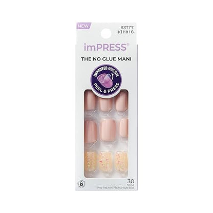 Kiss imPRESS No Glue Press On Nails - Dorothy Design, Short Squoval, Pink & Silver, 30 Nails