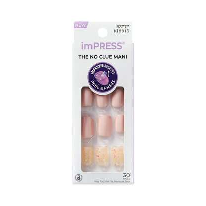 Kiss imPRESS No Glue Press On Nails - Dorothy Design, Short Squoval, Pink & Silver, 30 Nails