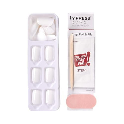 Kiss imPRESS No Glue Mani Press On Nails - Frosting White Short Squoval - 30 Nails + Tools