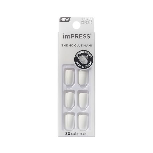 Kiss imPRESS No Glue Mani Press On Nails - Frosting White Short Squoval - 30 Nails + Tools - görsel 1