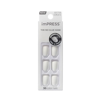Kiss imPRESS No Glue Mani Press On Nails - Frosting White Short Squoval - 30 Nails + Tools