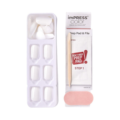 Kiss imPRESS No Glue Mani Press On Nails - Frosting White Short Squoval - 30 Nails + Tools