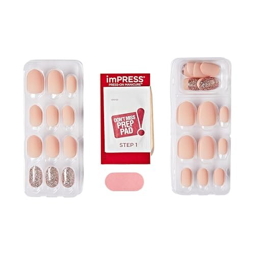 imPRESS Evanesce Press-On Nails – Short Oval, Beige, 30 Nails with Prep Pad & Tools - görsel 7