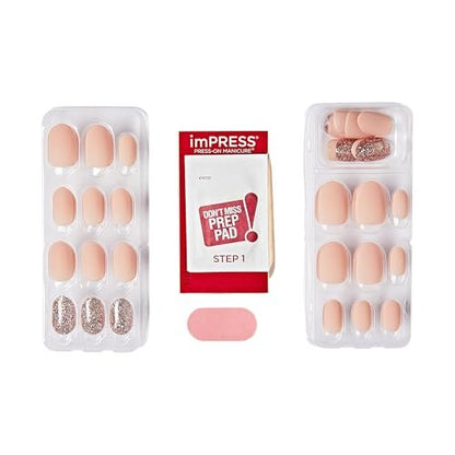 imPRESS Evanesce Press-On Nails – Short Oval, Beige, 30 Nails with Prep Pad & Tools