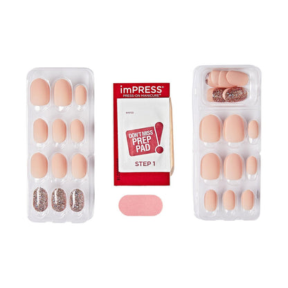 imPRESS Evanesce Press-On Nails – Short Oval, Beige, 30 Nails with Prep Pad & Tools