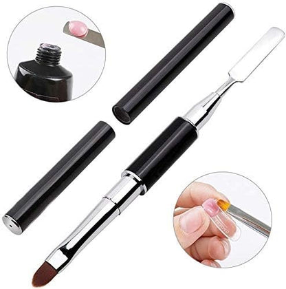 PayPie Dual-Ended Polygel Brush & Picker Tool - 2 in 1 Stainless Steel Nail Art Brush for Polygel, Gel, and Acrylic Nail Extensions (Black)