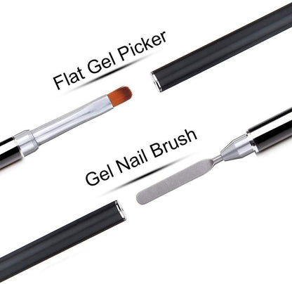 PayPie Dual-Ended Polygel Brush & Picker Tool - 2 in 1 Stainless Steel Nail Art Brush for Polygel, Gel, and Acrylic Nail Extensions (Black)