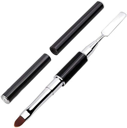 PayPie Dual-Ended Polygel Brush & Picker Tool - 2 in 1 Stainless Steel Nail Art Brush for Polygel, Gel, and Acrylic Nail Extensions (Black)