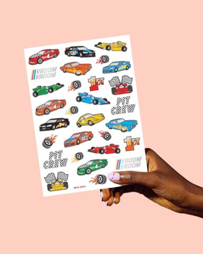 xo, Fetti Race Car Party Supplies Temporary Tattoos - 46 Foil Styles | Racecar Birthday, Pit Crew, Checkered Flags, Vroom, Wheels - görsel 9