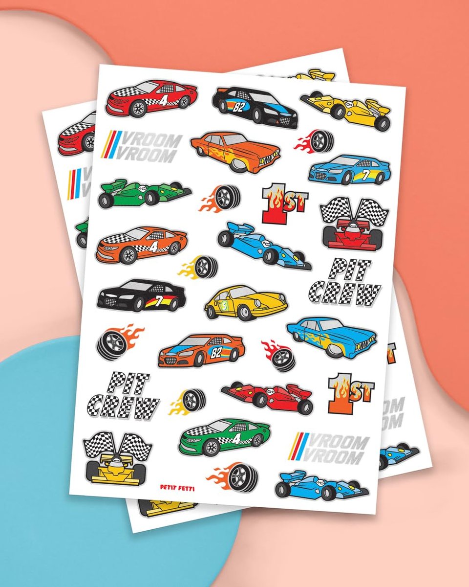 xo, Fetti Race Car Party Supplies Temporary Tattoos - 46 Foil Styles | Racecar Birthday, Pit Crew, Checkered Flags, Vroom, Wheels - görsel 4