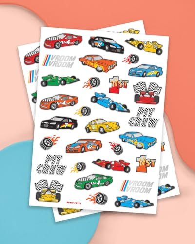 xo, Fetti Race Car Party Supplies Temporary Tattoos - 46 Foil Styles | Racecar Birthday, Pit Crew, Checkered Flags, Vroom, Wheels - görsel 3