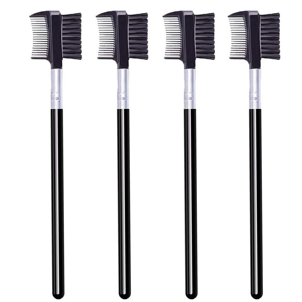 4 PCS Eyebrow Brush and Comb Set - Portable Spoolie Brushes for Eyelash Extension & Brow Grooming - Black Synthetic Bristle - görsel 1