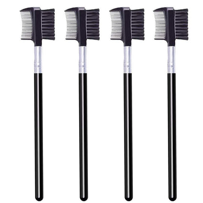 4 PCS Eyebrow Brush and Comb Set - Portable Spoolie Brushes for Eyelash Extension & Brow Grooming - Black Synthetic Bristle