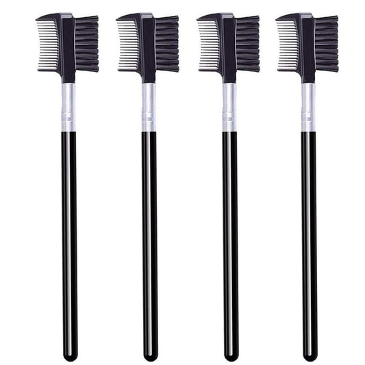 4 PCS Eyebrow Brush and Comb Set - Portable Spoolie Brushes for Eyelash Extension & Brow Grooming - Black Synthetic Bristle