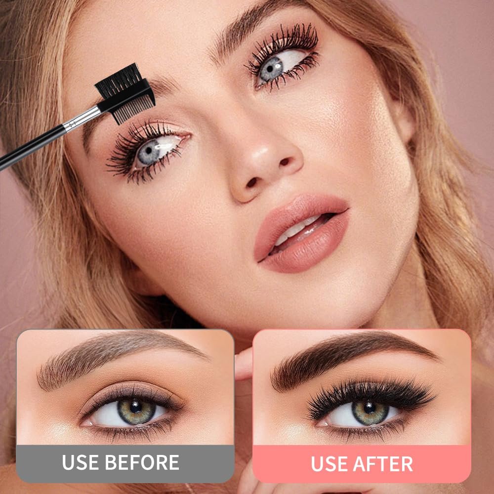 4 PCS Eyebrow Brush and Comb Set - Portable Spoolie Brushes for Eyelash Extension & Brow Grooming - Black Synthetic Bristle - görsel 9