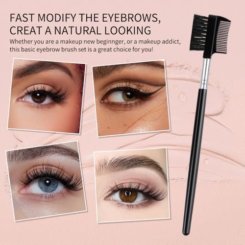 4 PCS Eyebrow Brush and Comb Set - Portable Spoolie Brushes for Eyelash Extension & Brow Grooming - Black Synthetic Bristle - görsel 14