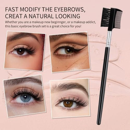 4 PCS Eyebrow Brush and Comb Set - Portable Spoolie Brushes for Eyelash Extension & Brow Grooming - Black Synthetic Bristle