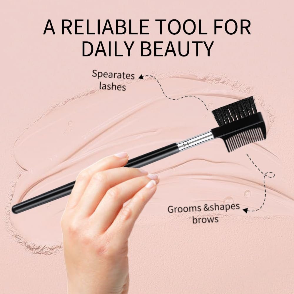 4 PCS Eyebrow Brush and Comb Set - Portable Spoolie Brushes for Eyelash Extension & Brow Grooming - Black Synthetic Bristle - görsel 7
