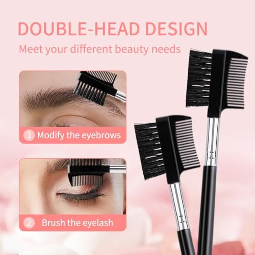 4 PCS Eyebrow Brush and Comb Set - Portable Spoolie Brushes for Eyelash Extension & Brow Grooming - Black Synthetic Bristle - görsel 6