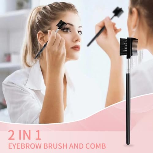 4 PCS Eyebrow Brush and Comb Set - Portable Spoolie Brushes for Eyelash Extension & Brow Grooming - Black Synthetic Bristle - görsel 12
