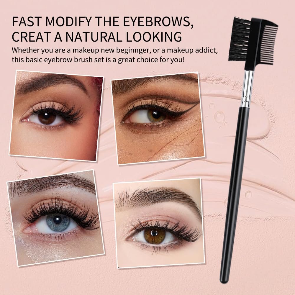 4 PCS Eyebrow Brush and Comb Set - Portable Spoolie Brushes for Eyelash Extension & Brow Grooming - Black Synthetic Bristle - görsel 13