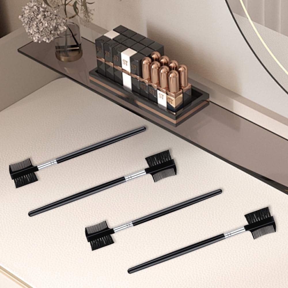 4 PCS Eyebrow Brush and Comb Set - Portable Spoolie Brushes for Eyelash Extension & Brow Grooming - Black Synthetic Bristle - görsel 17