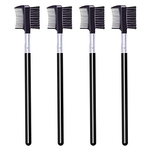 4 PCS Eyebrow Brush and Comb Set - Portable Spoolie Brushes for Eyelash Extension & Brow Grooming - Black Synthetic Bristle - görsel 2