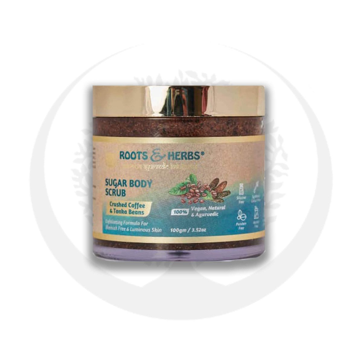 ROOTS AND HERBS Crushed Coffee and Tonka Beans Exfoliating Body Scrub for Men & Women - Face, Foot Scrub for Dark Spots, Brightening Inner Thighs, Bikini Area, Underarms - görsel 1