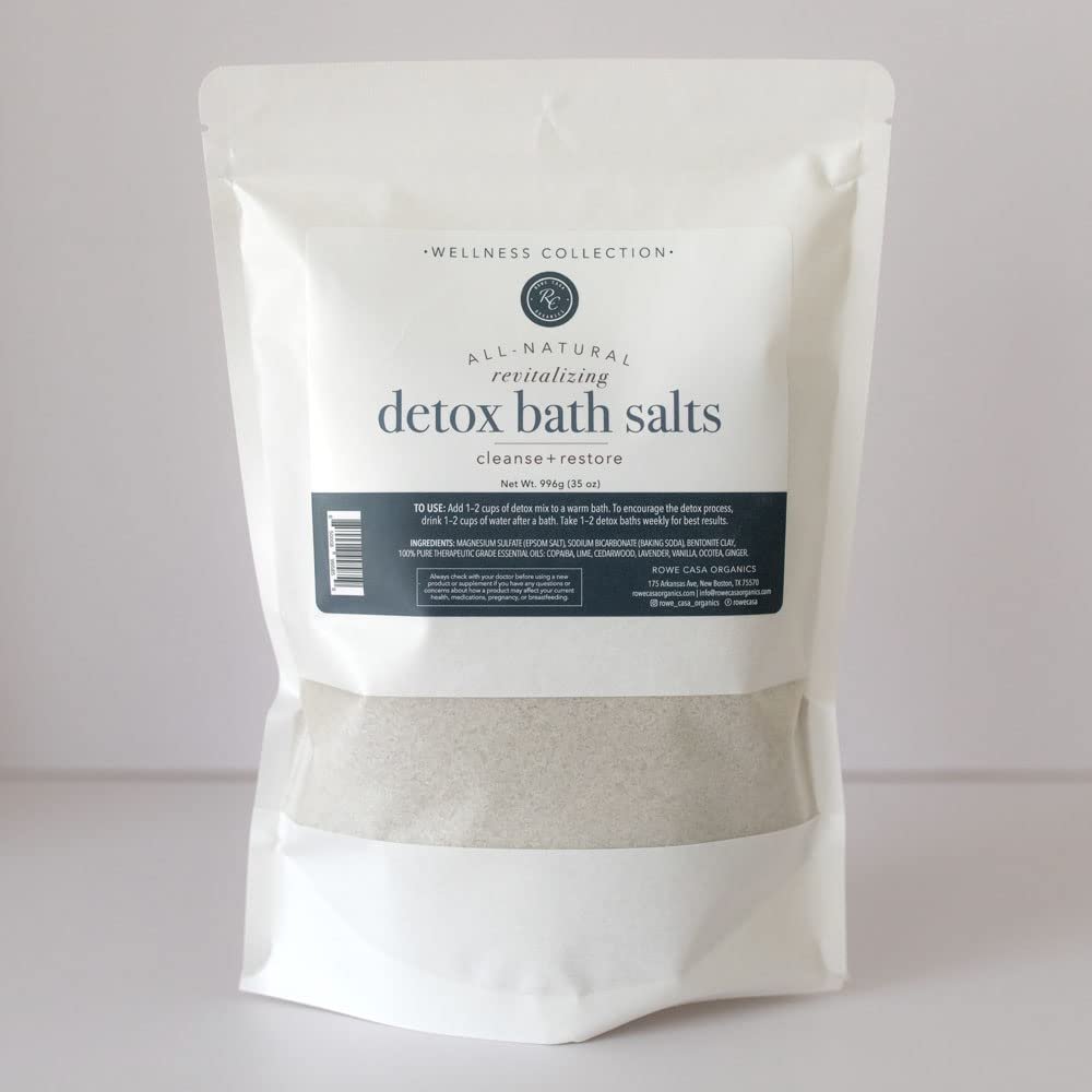 Rowe Casa Organics Detox Bath Salts with Magnesium and Bentonite Clay – 35 oz Natural Bath Soak for Body Cleanse, Restore, and Relaxation Avelisse