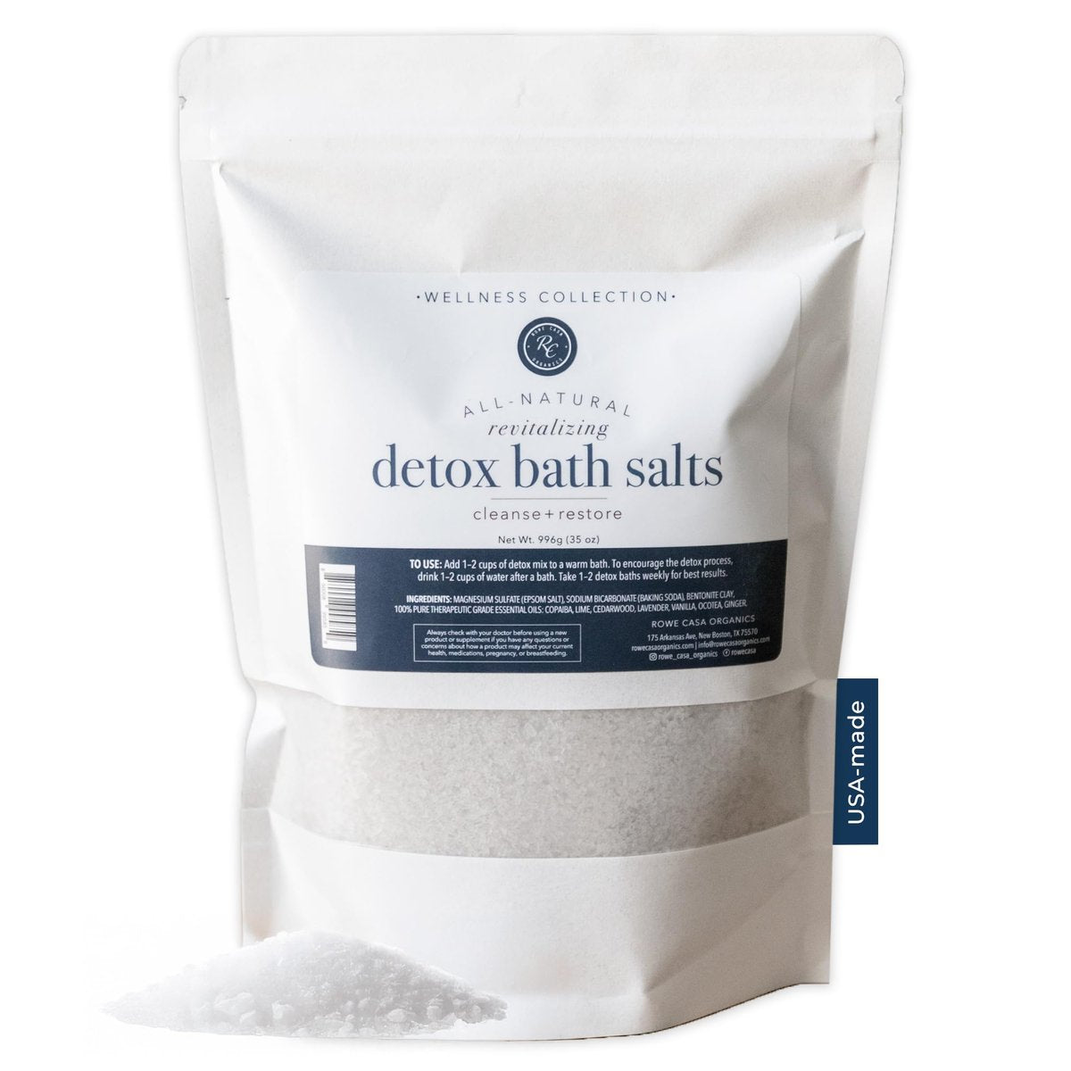 Rowe Casa Organics Detox Bath Salts with Magnesium and Bentonite Clay – 35 oz Natural Bath Soak for Body Cleanse, Restore, and Relaxation Avelisse