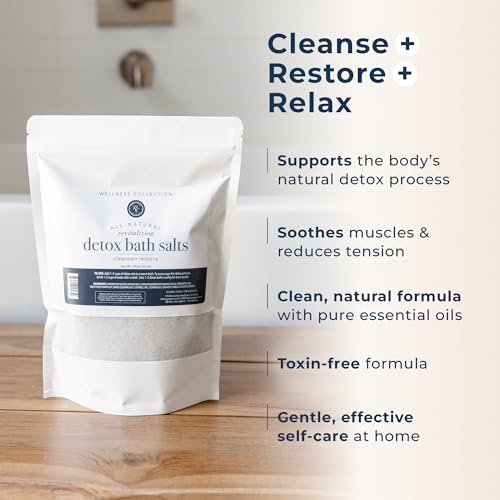 Rowe Casa Organics Detox Bath Salts with Magnesium and Bentonite Clay – 35 oz Natural Bath Soak for Body Cleanse, Restore, and Relaxation Avelisse